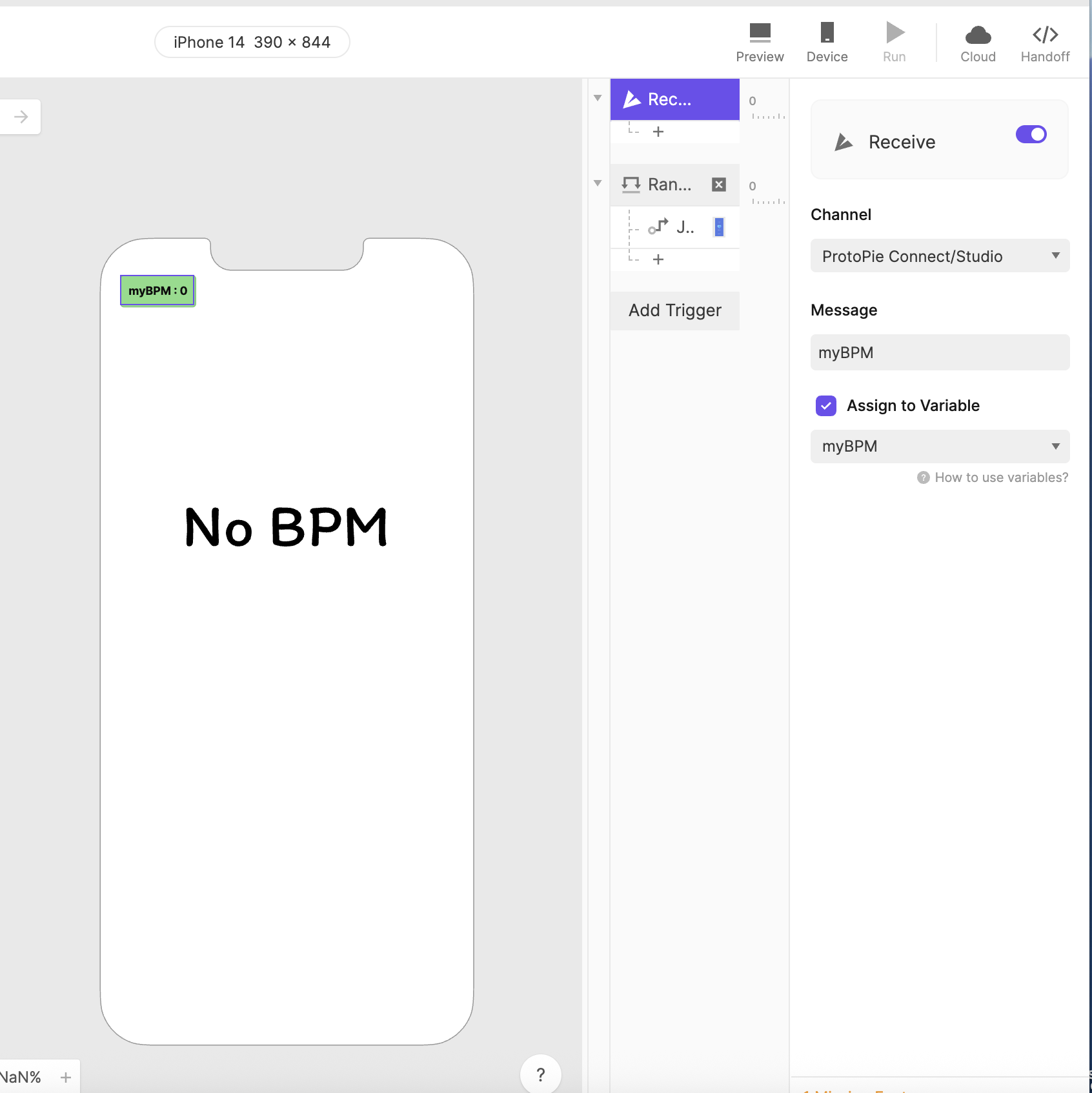 I added the variable in ProtoPie and channeled it to ProtoPie Connect